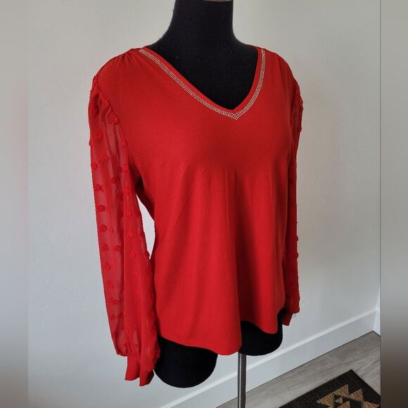 Tops - A Love Story Red Blouse Romantic Date Night Feminine Sexy Coquette Office Large